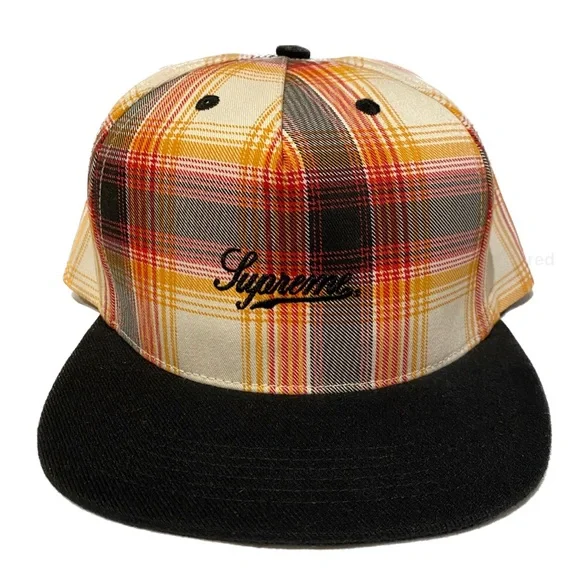 SUPREME Script Logo Panel Plaid Cap BRAND NEW